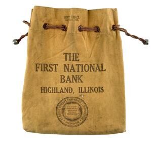Vintage First National Bank Highland Illinois Canvas Coin Bag Collectible FDIC